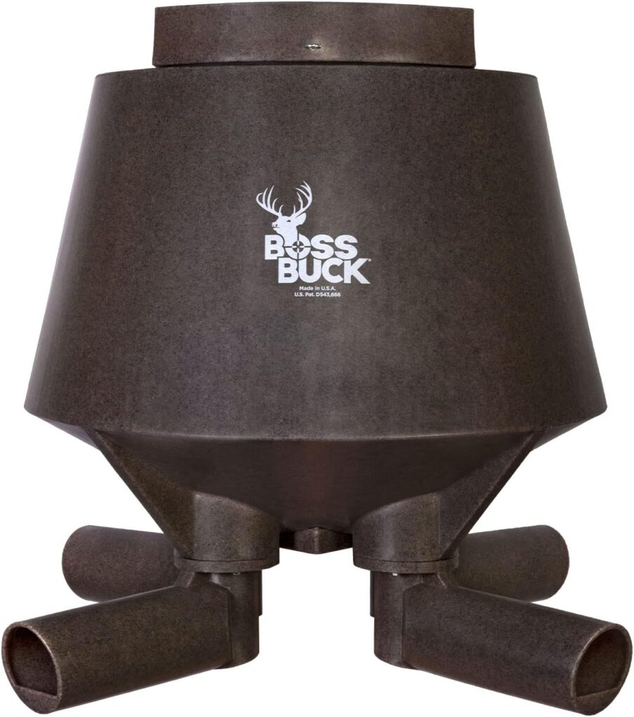 Boss Buck Hunting Durable Lightweight Plastic Windproof Waterproof Gravity Feed Deer Post Feeder with 4 Removable Tubes and Lid