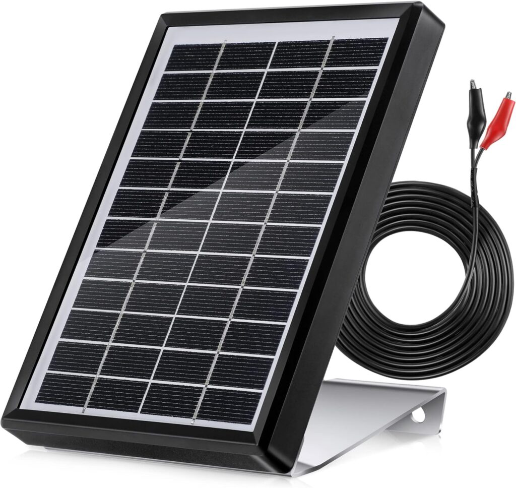 Solar Panel Deer Feeder Battery Charger 6V 3.5W, Waterproof Solar Panel Battery Charger with Aluminum Mounting Bracket and Alligator Clip Solar Panel Trickle Charger for Deer Feeder Outdoor Hunting