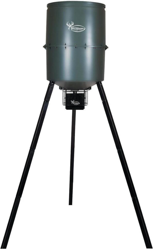 WILDGAME INNOVATIONS Quick-Set Pro 270lb Game Feeder with Digital Timer Durable Varmint-Proof Tripod Corn/Pellet Deer Hunting Feeder with 1-6 Available Feed Times  50-feet Radius