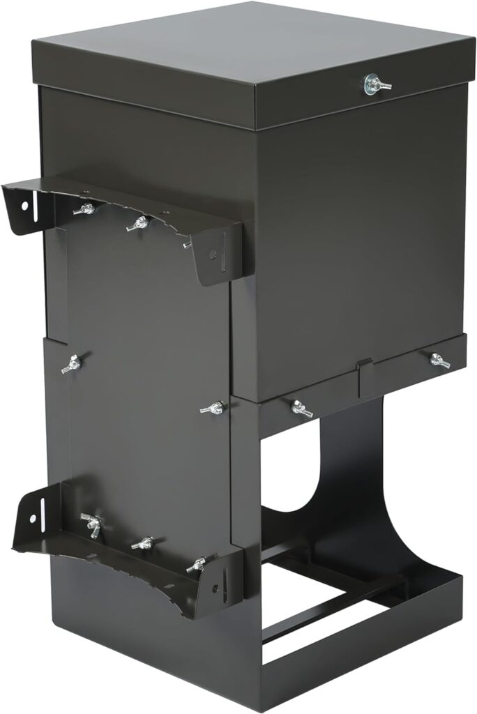 KUAFU Livestock Feeder with Waterproof Cover and Mounting Straps, Hanging Deer Gravity Feeder, Steel All Seasons Feeders