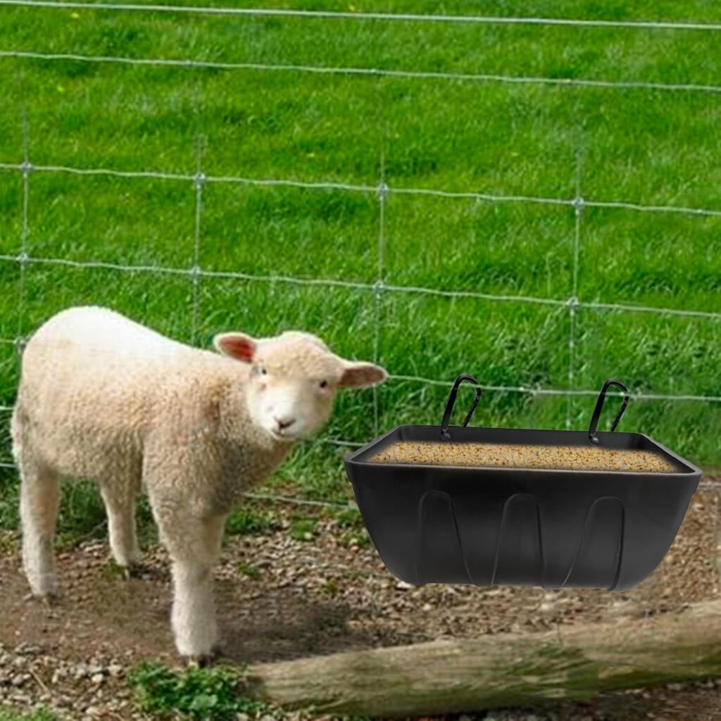 Hanging Chicken Feeder Trough, 4 Pack Fence Feed Feeder for Goat Sheep Deer Poultry Duck Livestock Feeding Container Goats Supplies Feeders Waterer Bucket