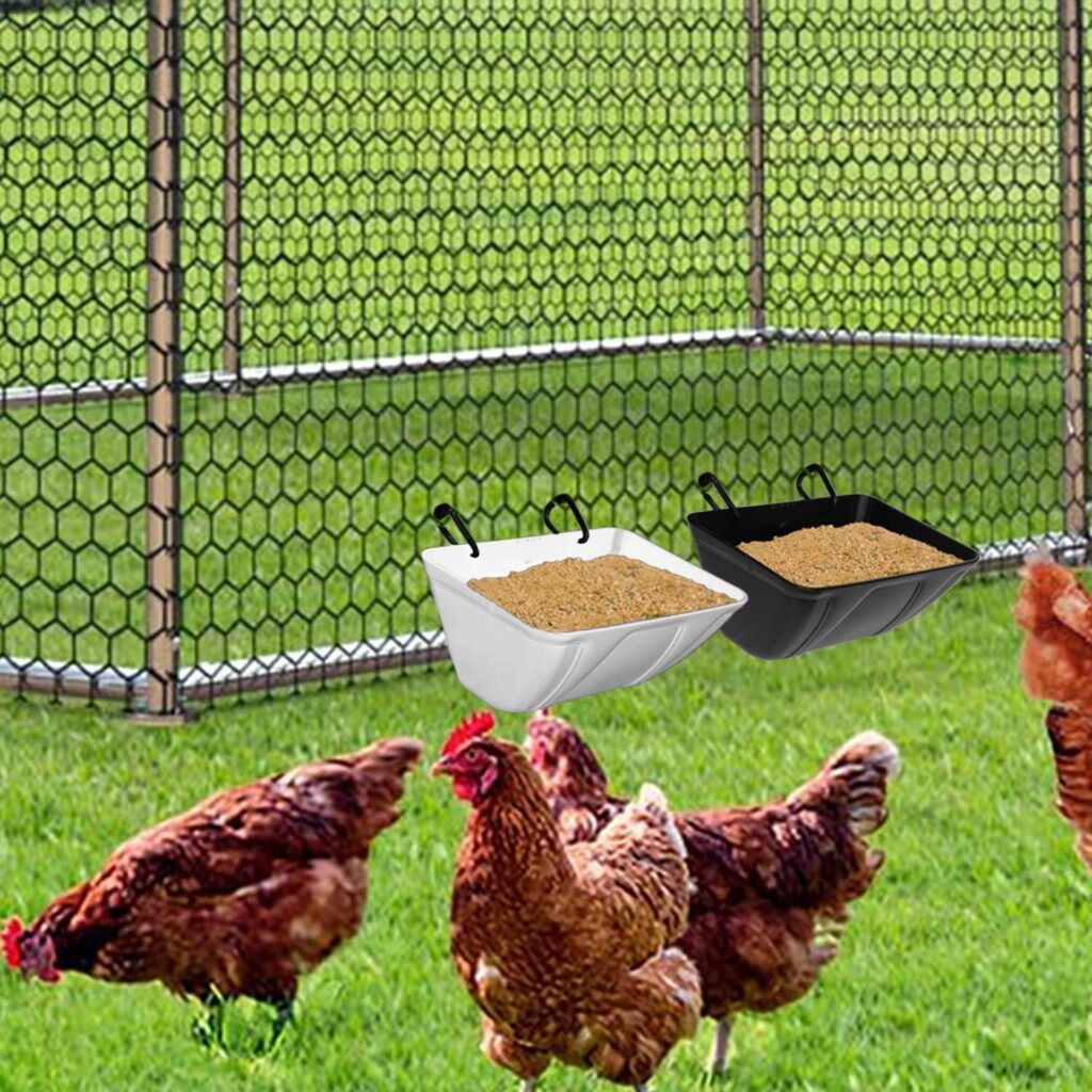 Hanging Chicken Feeder Trough for Goat Sheep Deer Poultry Duck Chicken Fence Feeder Livestock Feeding Container Goats Supplies Feeders Waterer Bucket