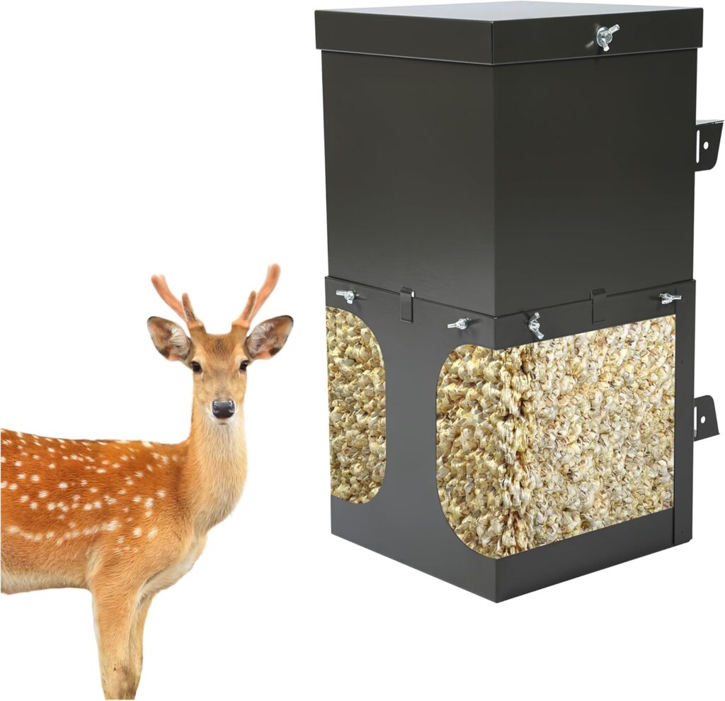 KUAFU Hanging Block Feeder for Deer Horse Livestock Wildlife and Farm Animal, Gravity Deer Feeder with Waterproof Cover, Handle and Mounting Straps Trough Holds Protein Salt Mineral