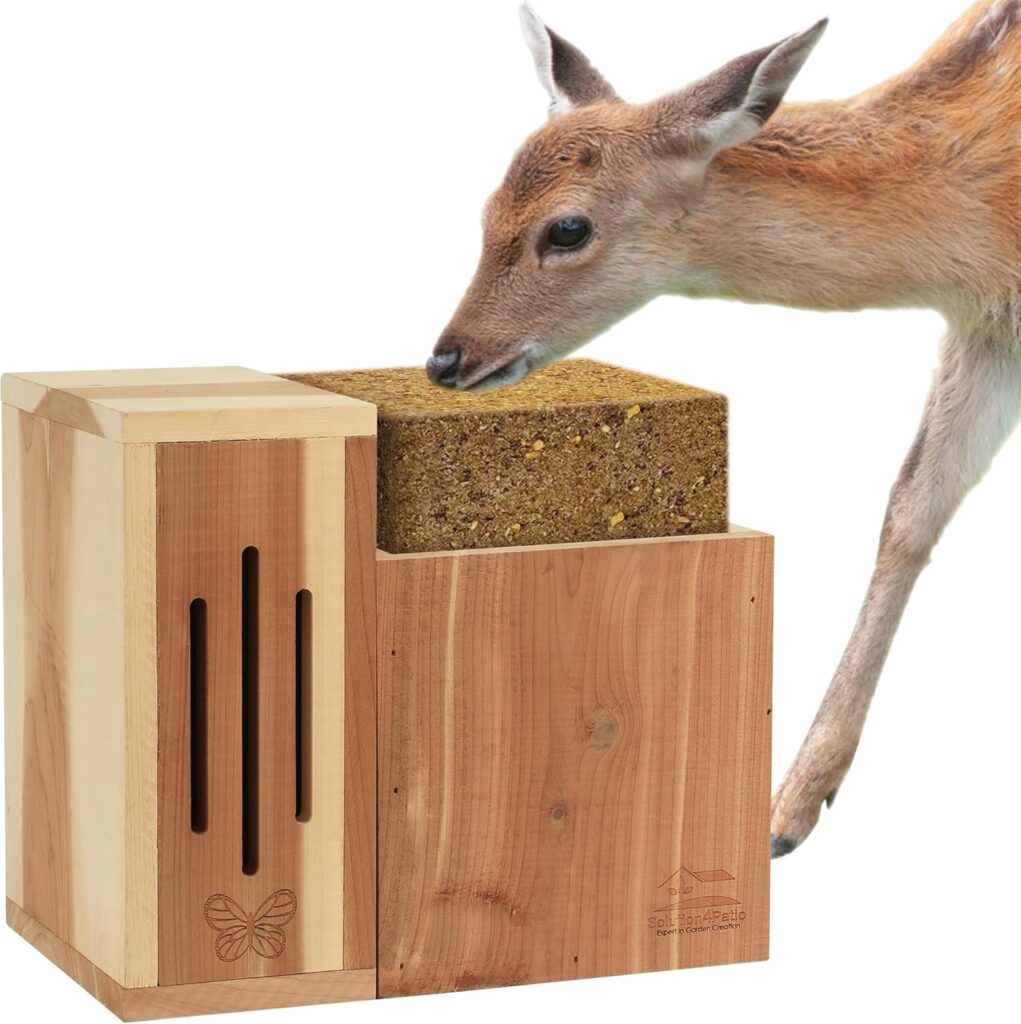 Solution4Patio USA Cedar Deer Feeder, Handmade Wooden Deer Salt Feeder, with Drainage Holes, Attractive Backyard Deer Feeder, Easy to Assemble and Fill