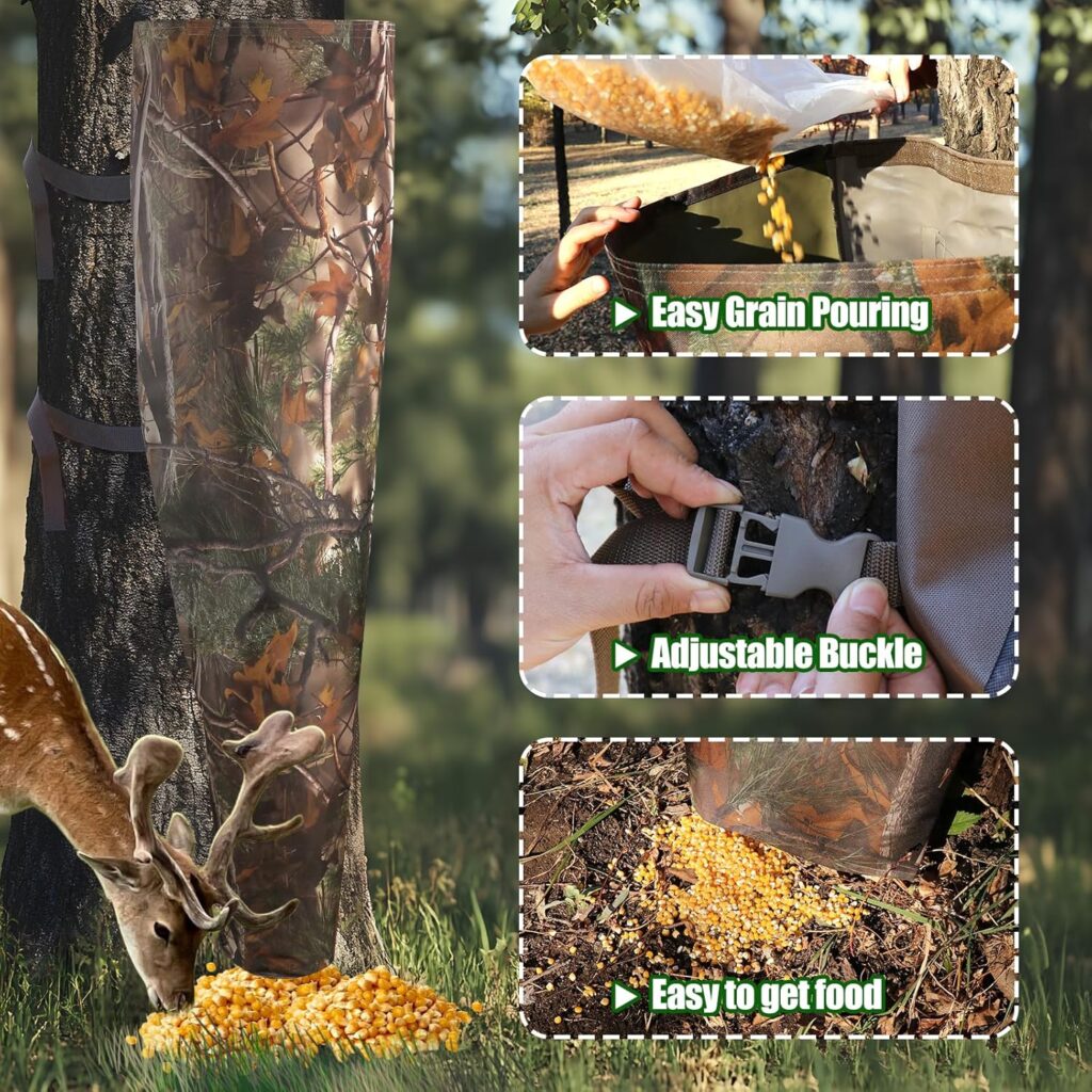 Deer Feeder with Adjustable Strap,Deer Corn Feeder Bag Camo Gravity Bag Feeder Gravity Bag Feeder Waterproof Tree Hugger Deer Feeder Adjustable Wild Game Deer Feeder 100lb