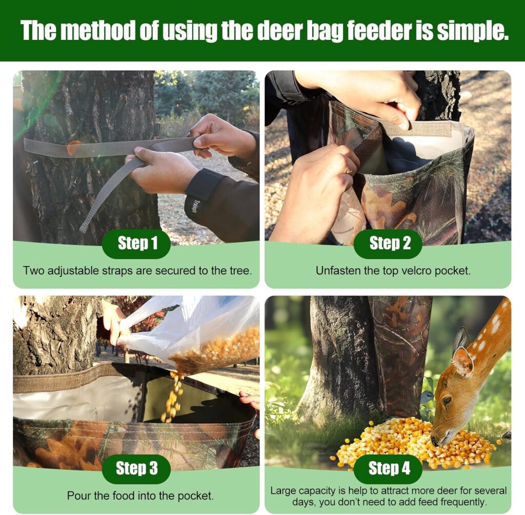 Deer Feeder with Adjustable Strap,Deer Corn Feeder Bag Camo Gravity Bag Feeder Gravity Bag Feeder Waterproof Tree Hugger Deer Feeder Adjustable Wild Game Deer Feeder 100lb