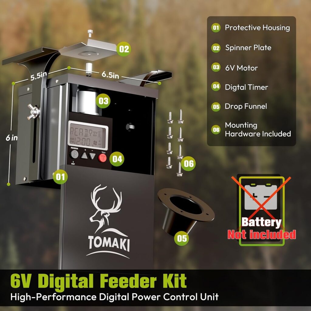 6V Deer Feeder Kit, Metal Deer Feeder Motor and Timer Kit, Digital Game Feeder Timer, Mounting Bracket Included, Up to 8 Feed Time Feeder Timer, Easy to Install, Weatherproof Deer Feeder Kit