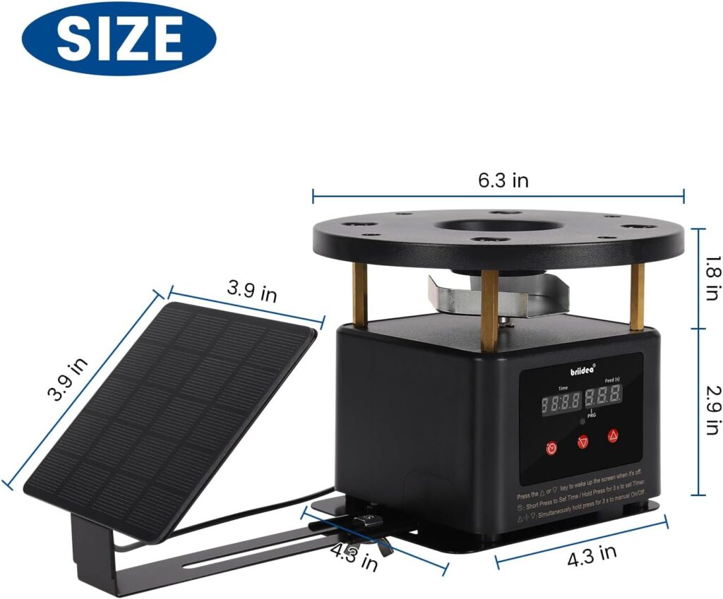 briidea Deer Feeder Timer with Integrated Solar Panel, Digital Automatic Deer Feeder Motor and Timer Kit with 2-10in Solar Panel Telescopic Bracket, Metal Spin Plate