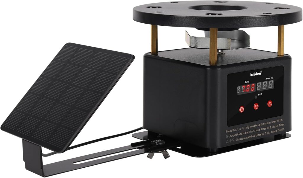 briidea Deer Feeder Timer with Integrated Solar Panel, Digital Automatic Deer Feeder Motor and Timer Kit with 2-10in Solar Panel Telescopic Bracket, Metal Spin Plate