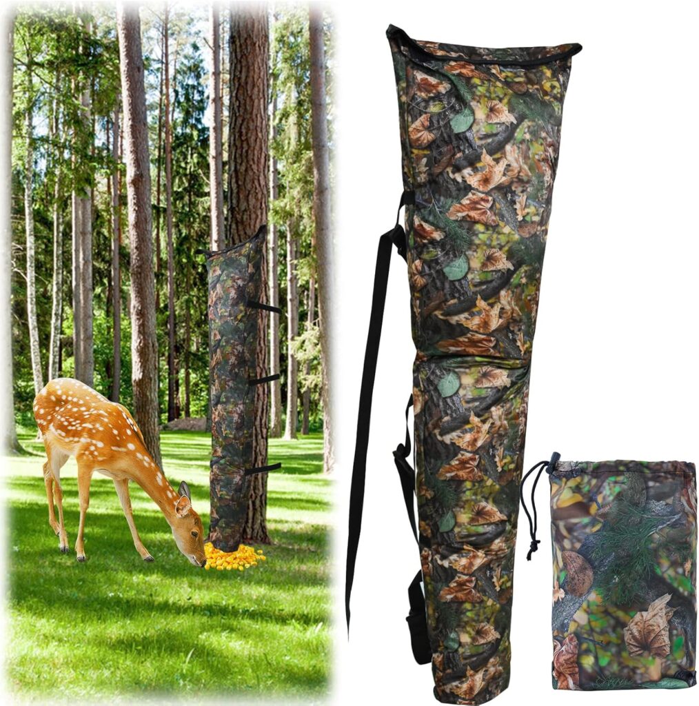 Deer Bag Feeder, Deer Corn Feeder Bag Camo Gravity Bag Feeder Waterproof Tree Hugger Deer Feeder Adjustable Wild Game Deer Feeder 100lb for Hunting