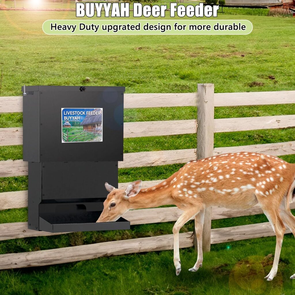 Deer Tree Protein Feeder Black, 60 Pounds Deer Feeder Box, Heavy Duty Gravity Deer Feeder Automatic Dispenser Feeds Protein and Corn, Wildlife and Farm Animal Feeder