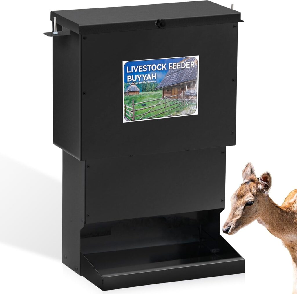 Deer Tree Protein Feeder Black, 60 Pounds Deer Feeder Box, Heavy Duty Gravity Deer Feeder Automatic Dispenser Feeds Protein and Corn, Wildlife and Farm Animal Feeder