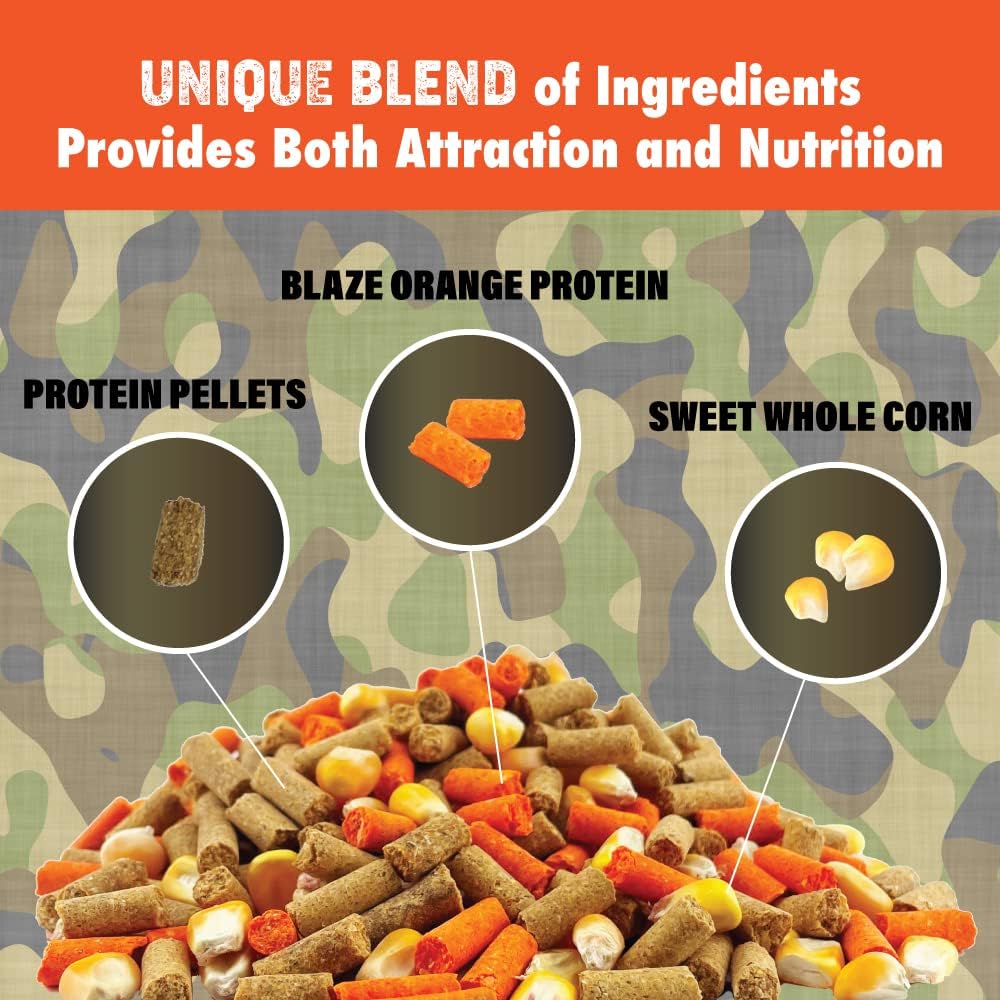 Herron Outdoors 4-4-2 Protein Pellets, Whole Corn  Blaze Orange- Deer Attractants for Whitetail Deer, and Feed Bait for All Hunters All Seasons- 5Ibs