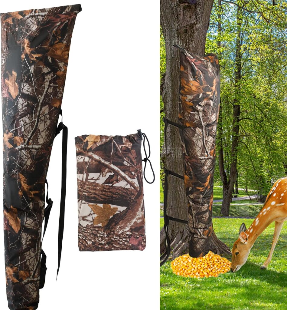 Waterproof Deer Bag Feeder with Adjustable Strap, Hanging Gravity Deer Corn Feeder Camo Tree Hugger Game Feeder for Hunting and Feeding Wild Animals, 100 lb, Weatherproof Oxford Fabric